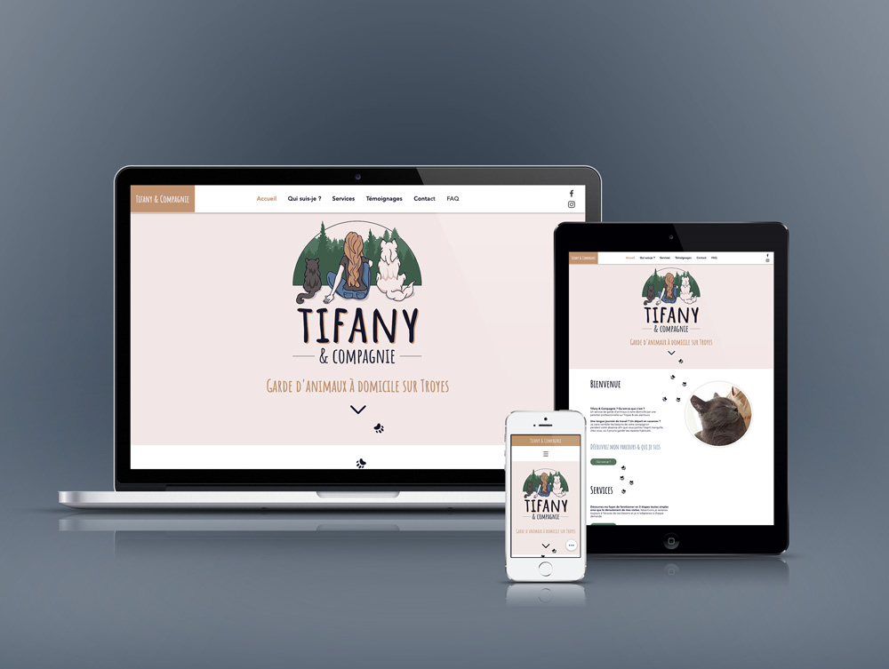 Célia RATTO | Graphiste Freelance à Annecy | Création du logo, identité visuelle et site Internet de Tifany et Compagnie, Garde d'animaux à Troyes.