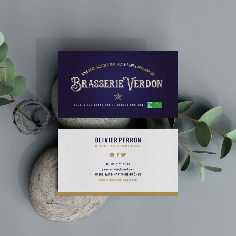 Mise en page des cartes de visite de la Brasserie Verdon